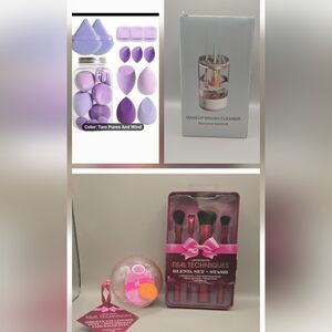 Real Techniques Purple Makeup Brush Set Sponge Kit and Brush Cleaner